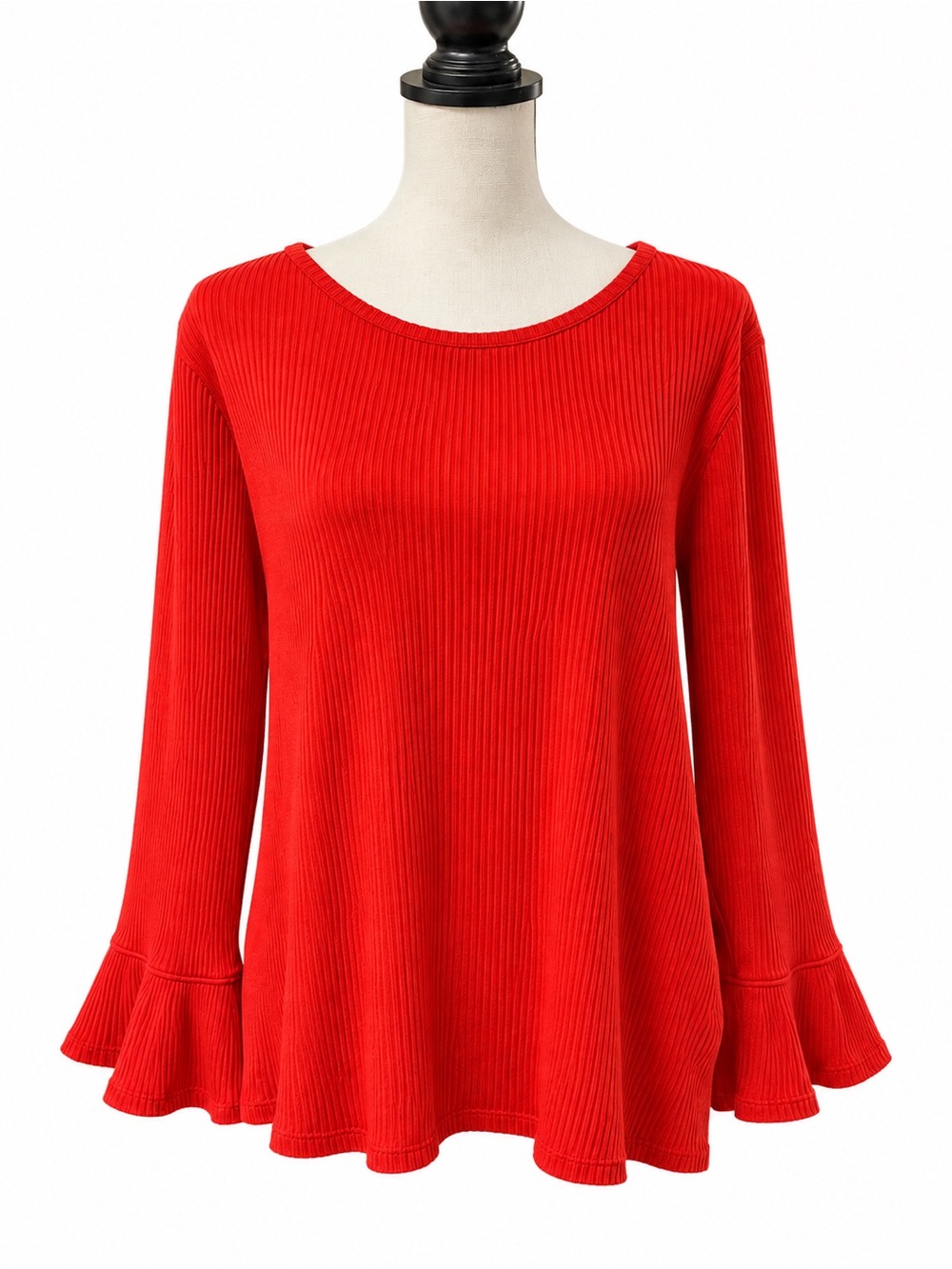 J.Crew XXL Red Ribbed Bell Sleeve Top NWT Ruffle Cuff Stretch Cotton